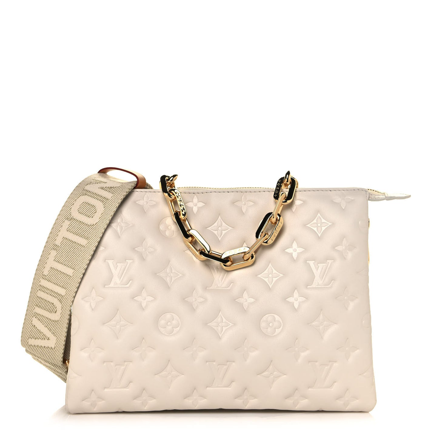 Lambskin Embossed Monogram Coussin PM Cream