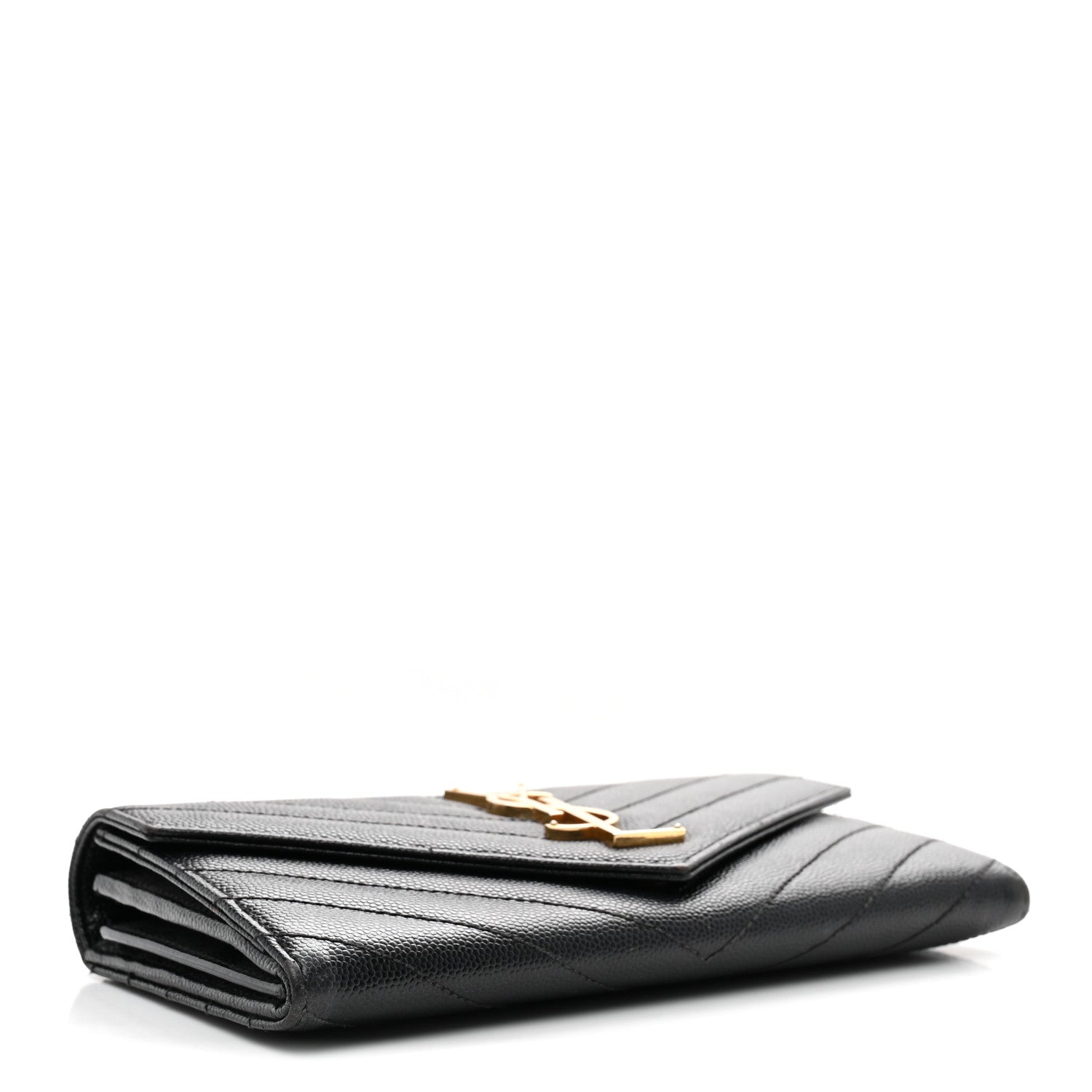 Saint Laurent Grain De Poudre Matelasse Chevron Monogram Flap Wallet Black 3 of 7