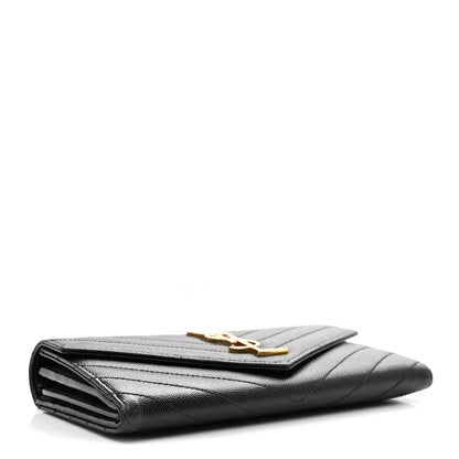 Saint Laurent Grain De Poudre Matelasse Chevron Monogram Flap Wallet Black 3 of 7