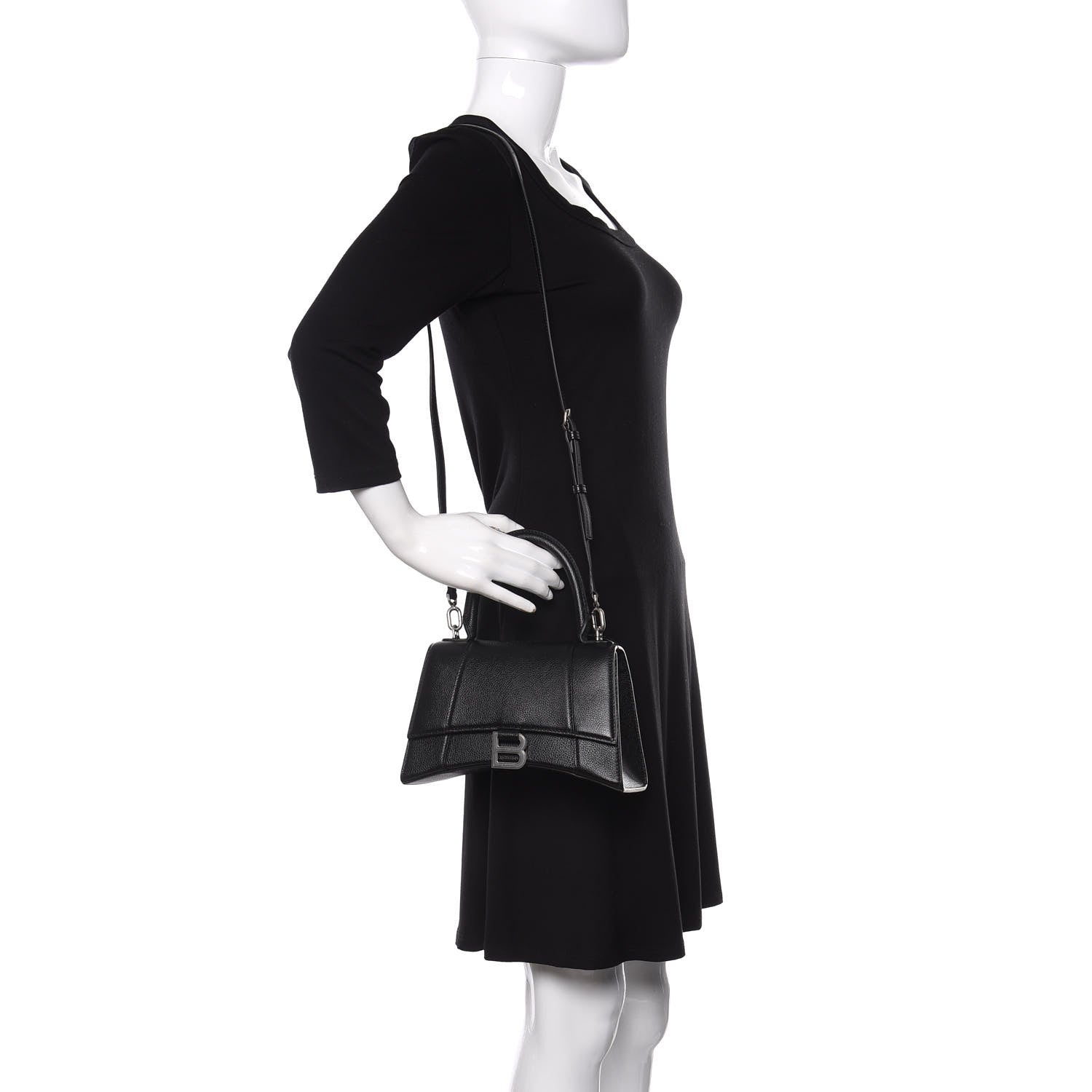 Balenciaga Grained Calfskin Small Hourglass Top Handle Bag Black 2 of 9