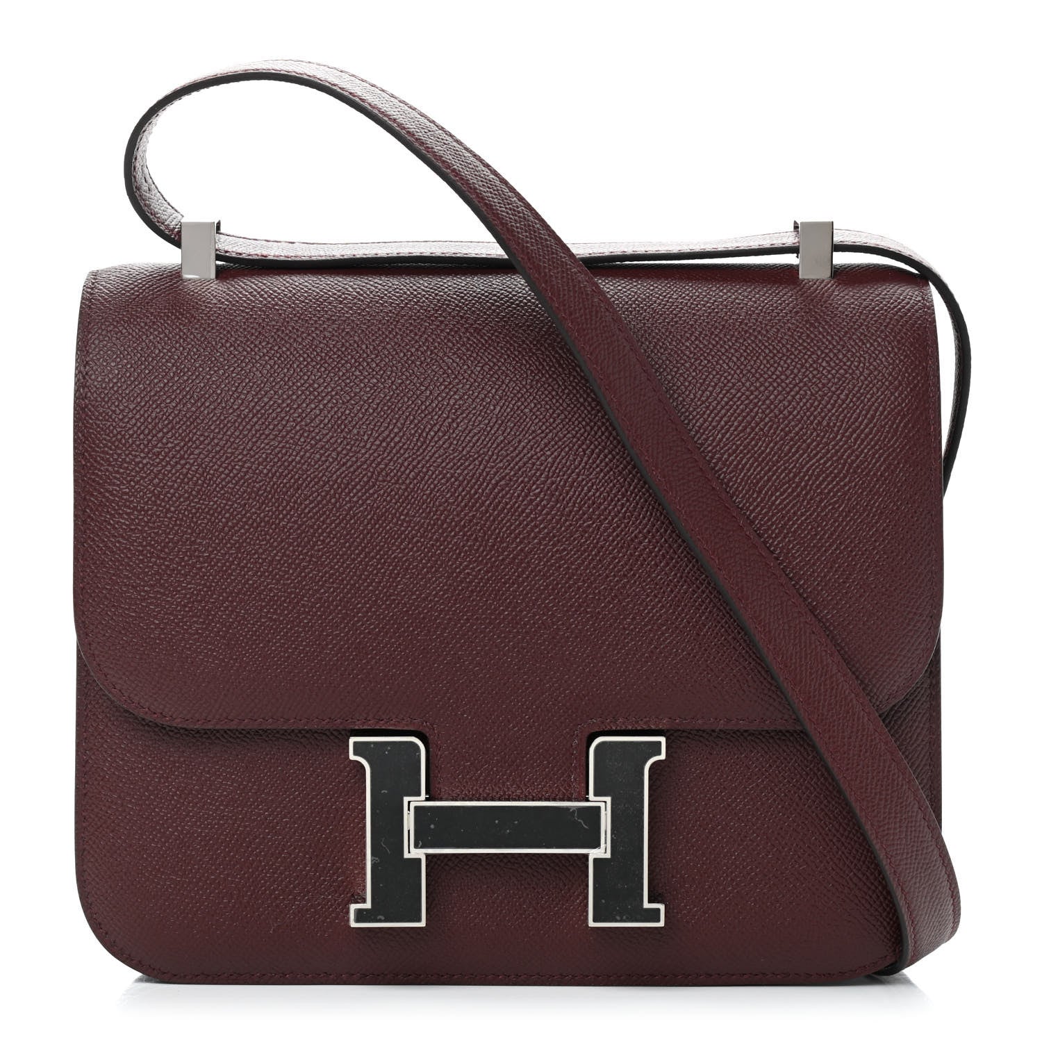 Hermes Epsom Horseshoe Enamel Constance 24 Bordeaux Black 1 of 9