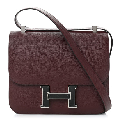 Hermes Epsom Horseshoe Enamel Constance 24 Bordeaux Black 1 of 9