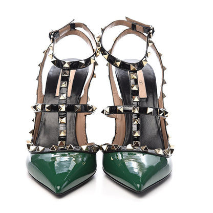 Valentino Garavani Patent Rockstud Ankle Strap 100mm Pumps 41 Smeraldo Black 2 of 10