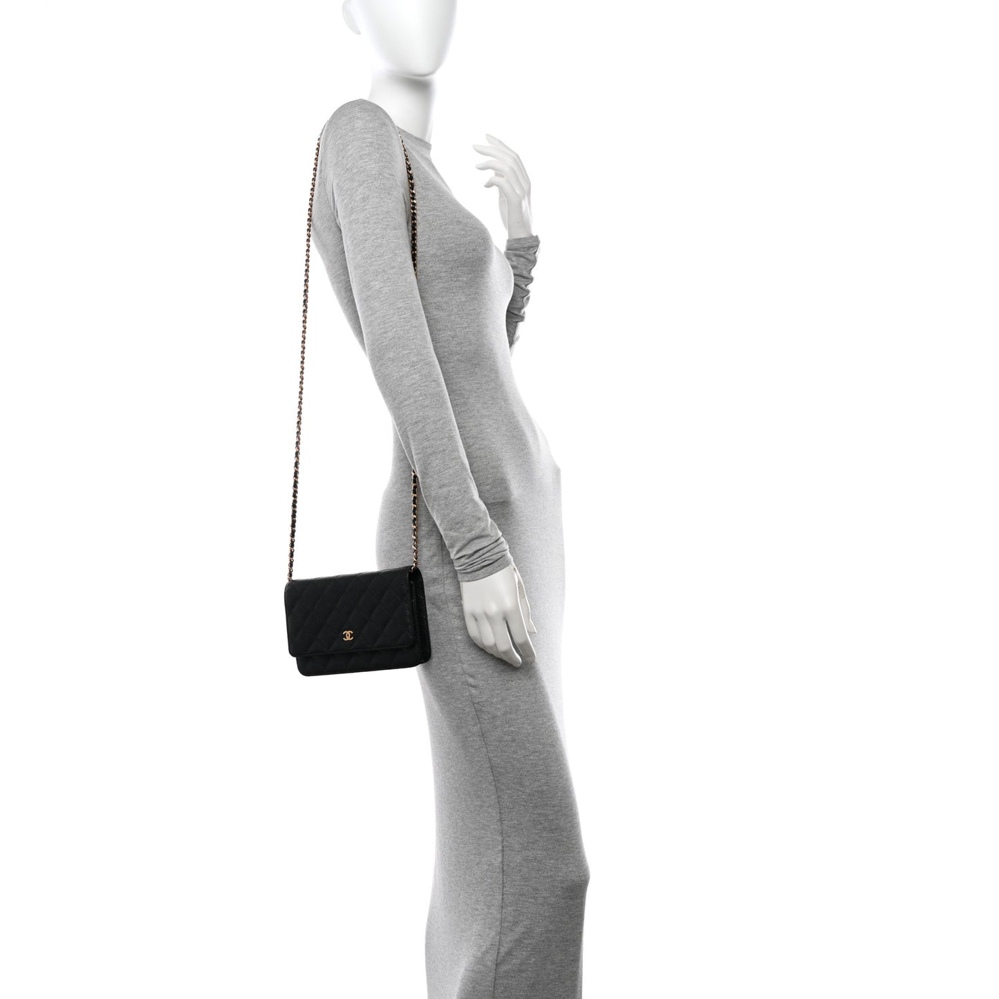 Caviar Quilted Wallet on Chain WOC Black