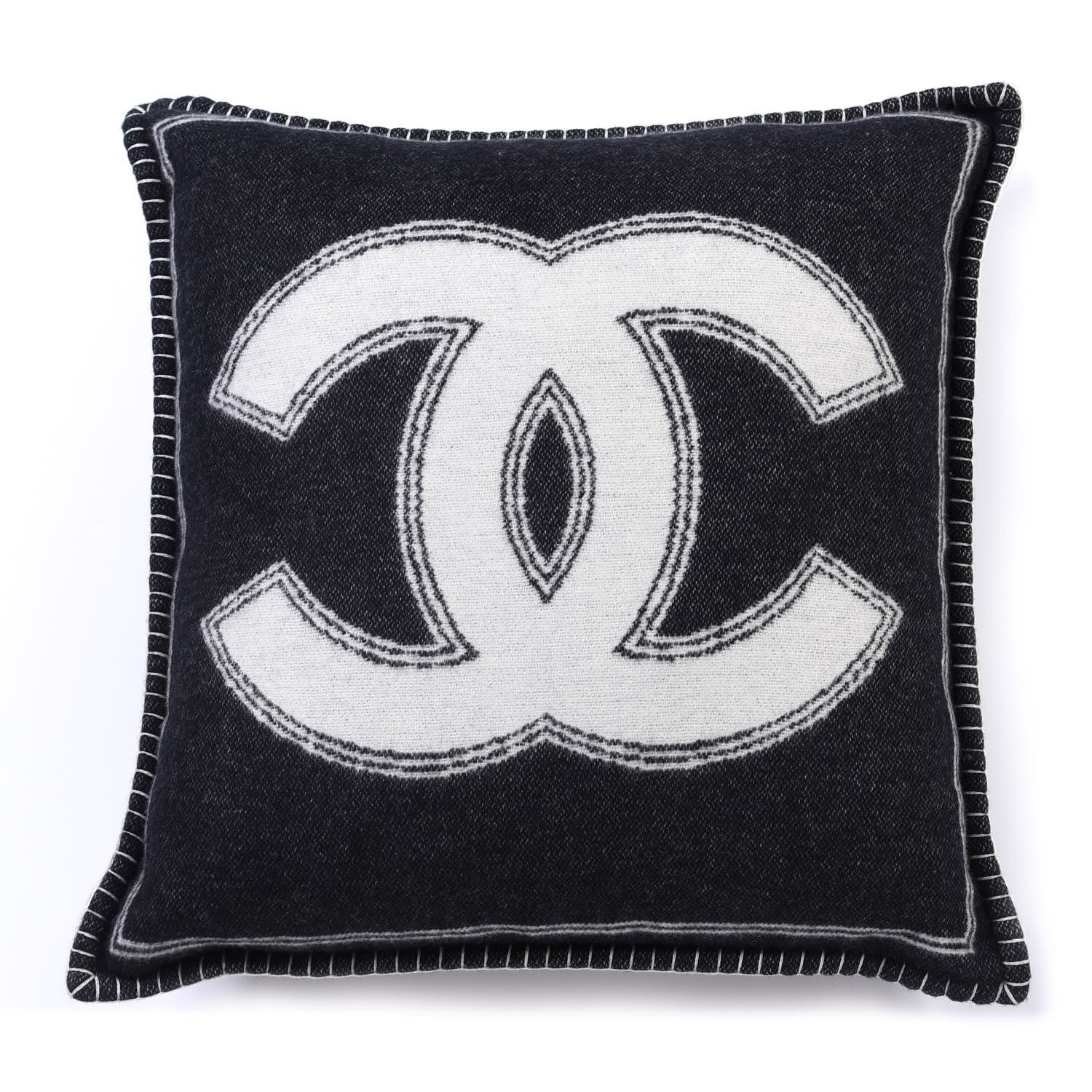 Chanel Merino Wool Cashmere CC Pillow Black Beige 1 of 2