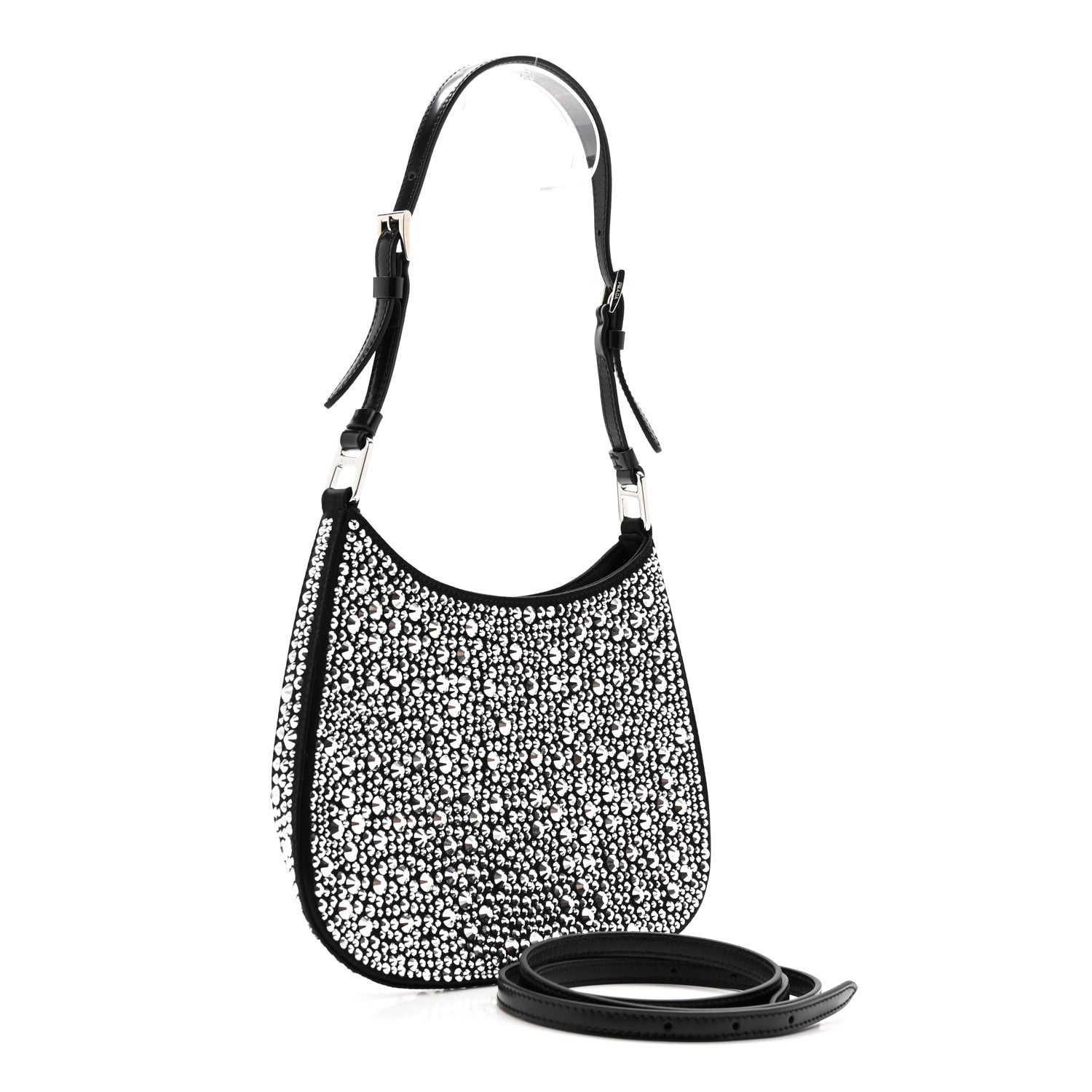 Prada Satin Crystal Cleo Adjustable Strap Shoulder Bag Metal 3 of 11
