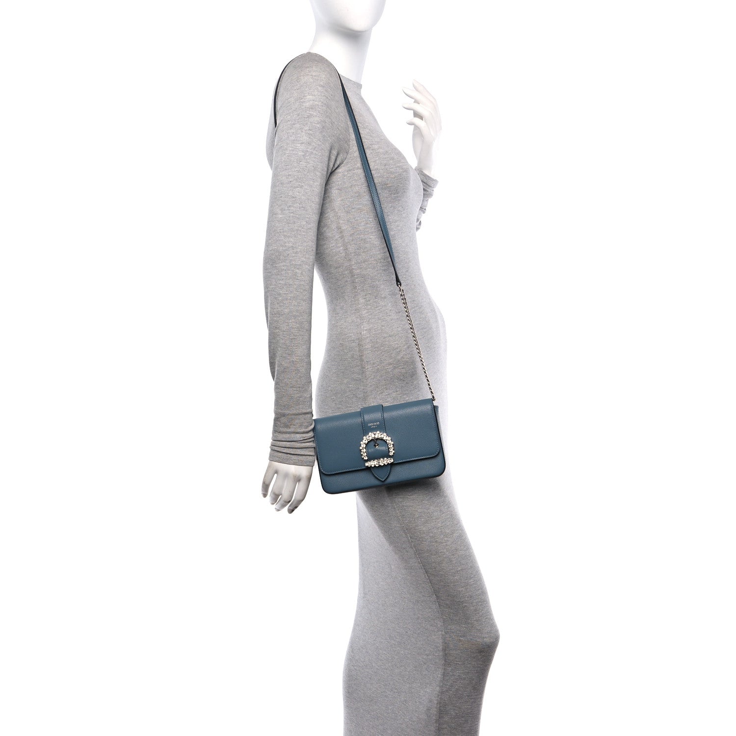 Jimmy Choo Calfskin Crystal Cheri Wallet on Chain Bag Blue 2 of 9