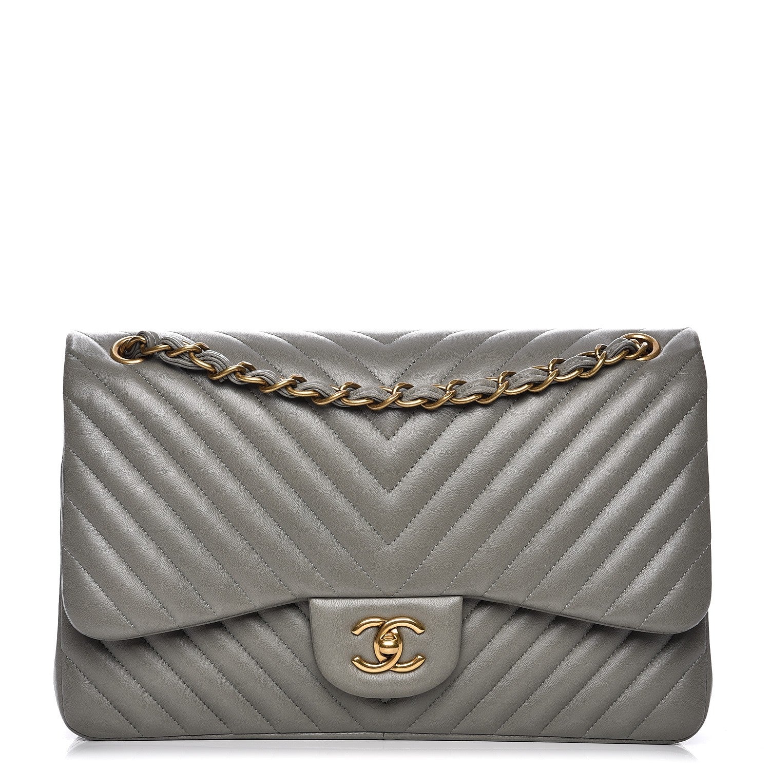Chanel Lambskin Chevron Quilted Jumbo Double Flap Grey 1 of 7