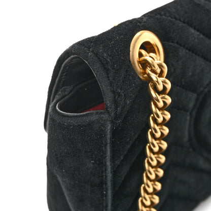 Gucci Velvet Matelasse Mini GG Marmont Shoulder Bag Black 12 of 14