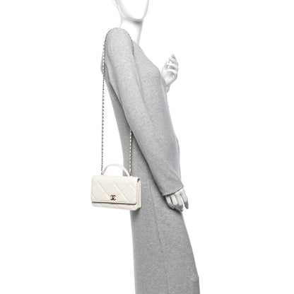 Chanel Shiny Caviar Quilted Turnlock Top Handle Wallet On Chain WOC White 2 of 10