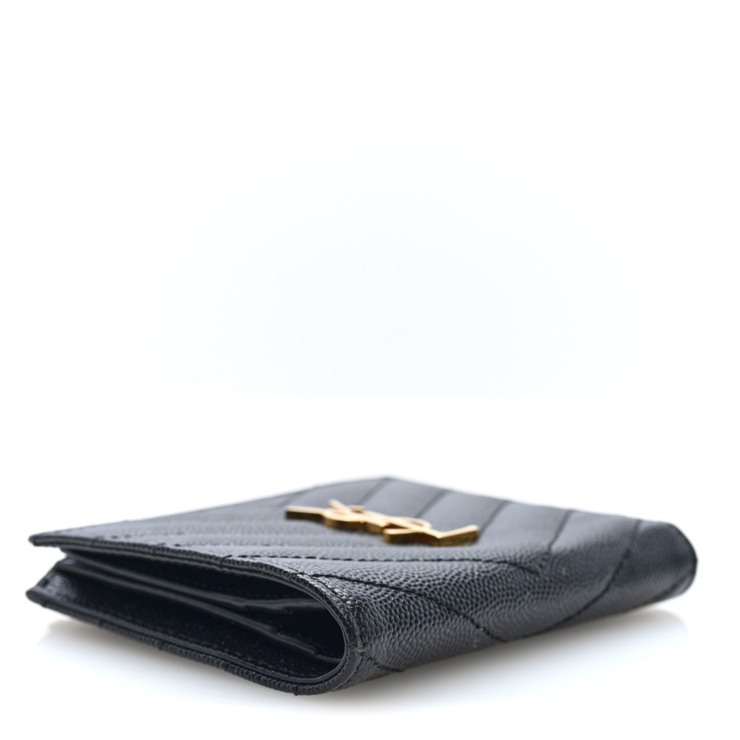Saint Laurent Grain De Poudre Matelasse Chevron Monogram Zipped Card Case Black 4 of 7