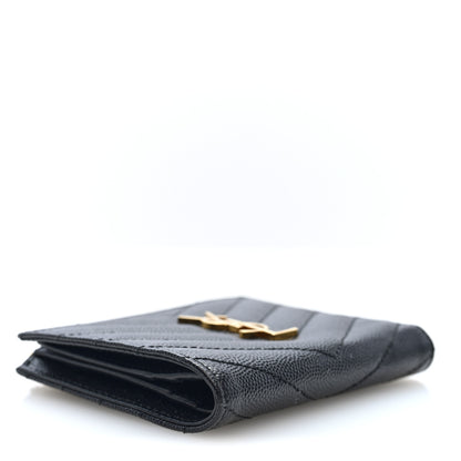 Saint Laurent Grain De Poudre Matelasse Chevron Monogram Zipped Card Case Black 4 of 7