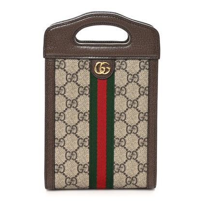 Gucci GG Supreme Monogram Textured Dollar Calfskin Web Mini Ophidia Top Slip Handle Crossbody Bag Beige Ebony New Acero 1 of 10