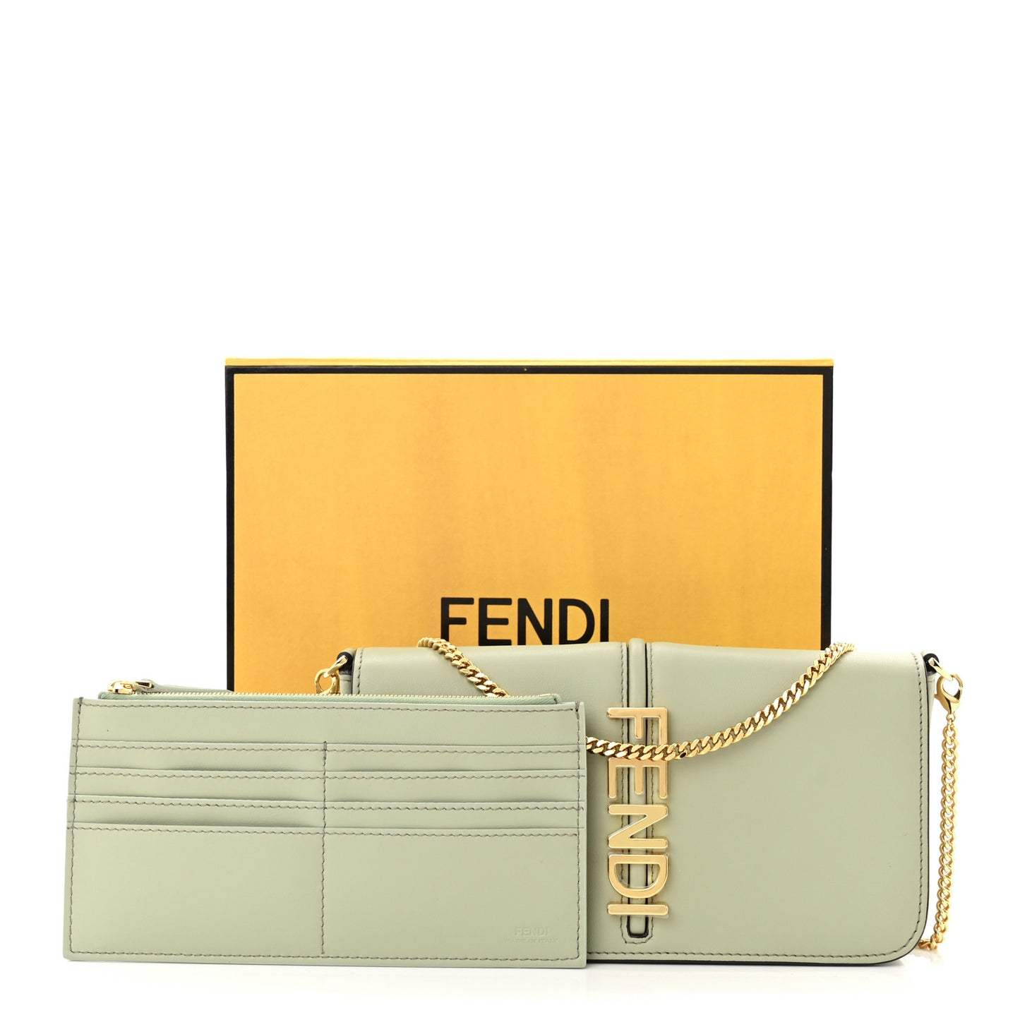 Vitello Grace Matte Fendigraphy Wallet on Chain Green Tea