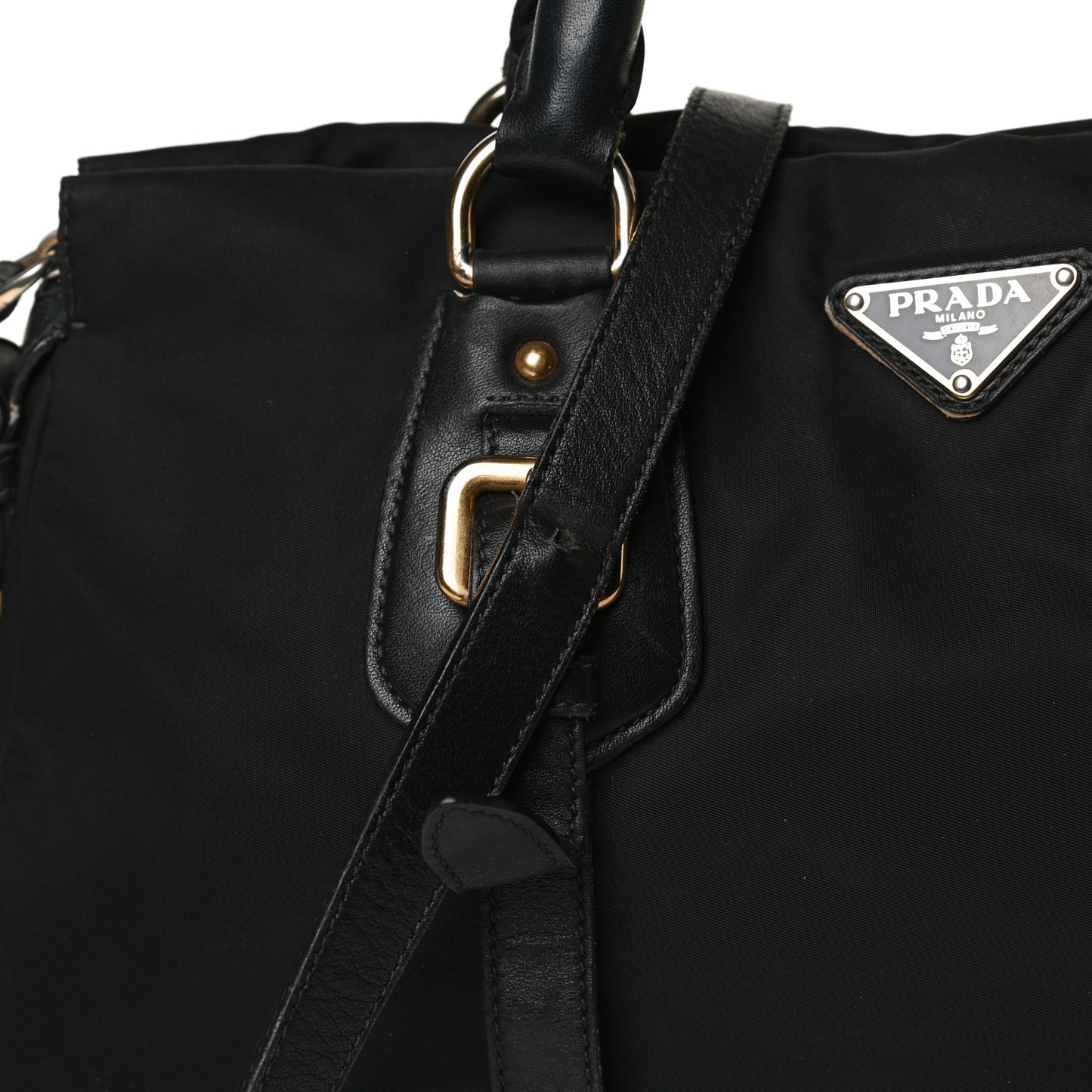 Tessuto Nylon City Calfskin Shoulder Bag Black