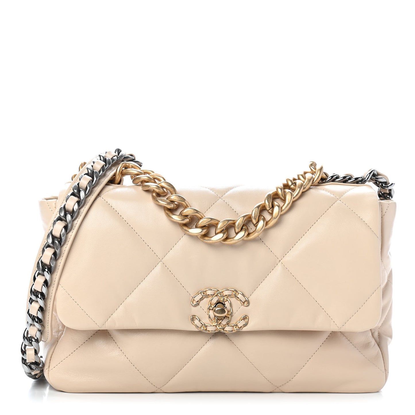 Goatskin Quilted Large Chanel 19 Flap Beige