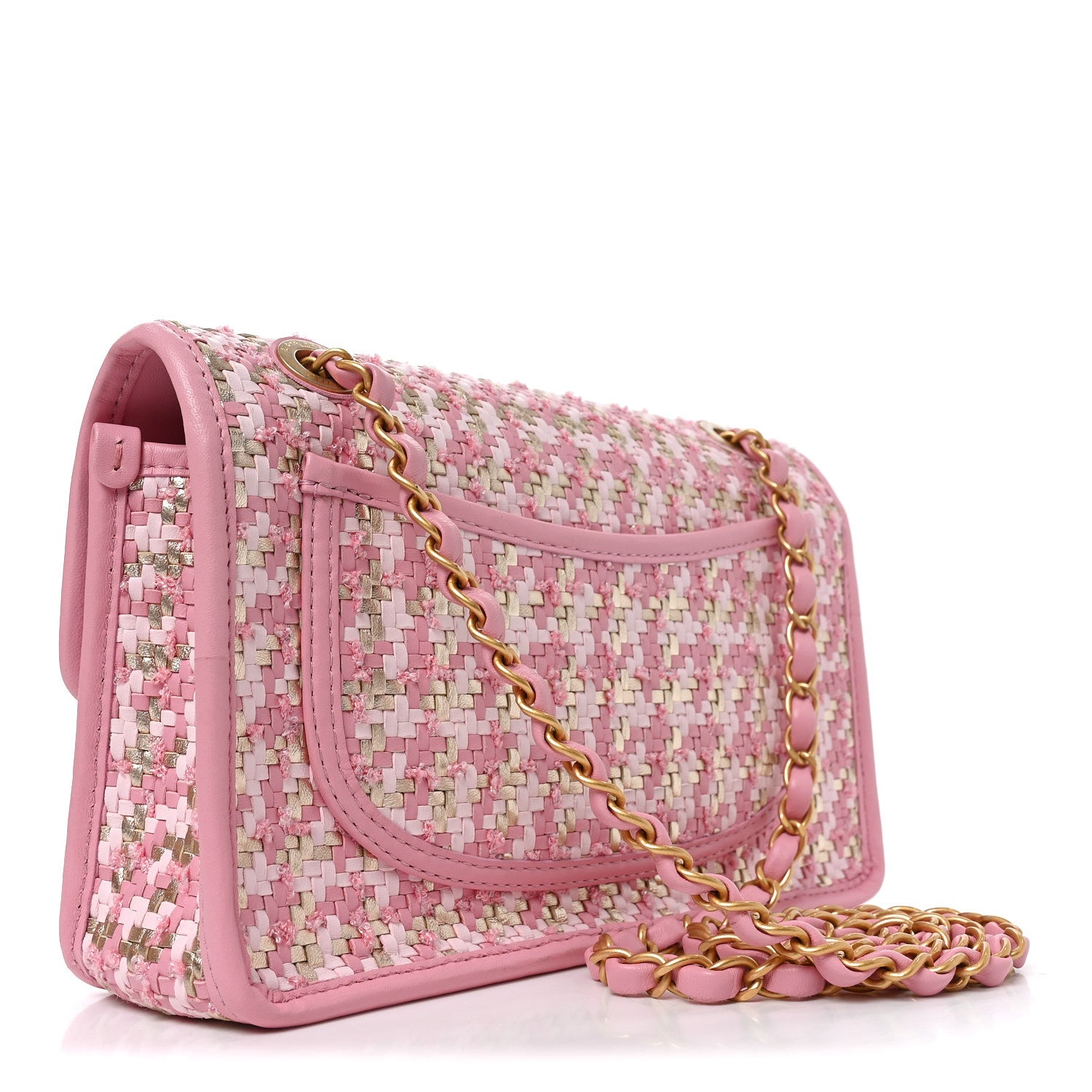 Chanel Metallic Lambskin Viscose Woven Flap Pink Gold 3 of 11