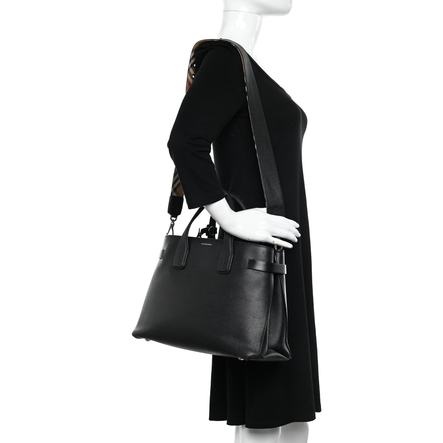 Burberry Derby Calfskin House Check Medium Banner Tote Black 2 of 13