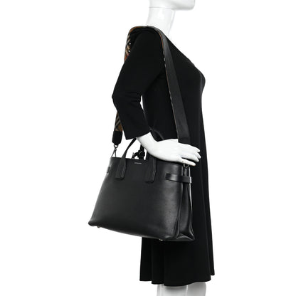 Burberry Derby Calfskin House Check Medium Banner Tote Black 2 of 13