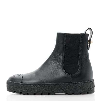 Chanel Calfskin Cap Toe CC Ankle Boots 36.5 Black 1 of 11
