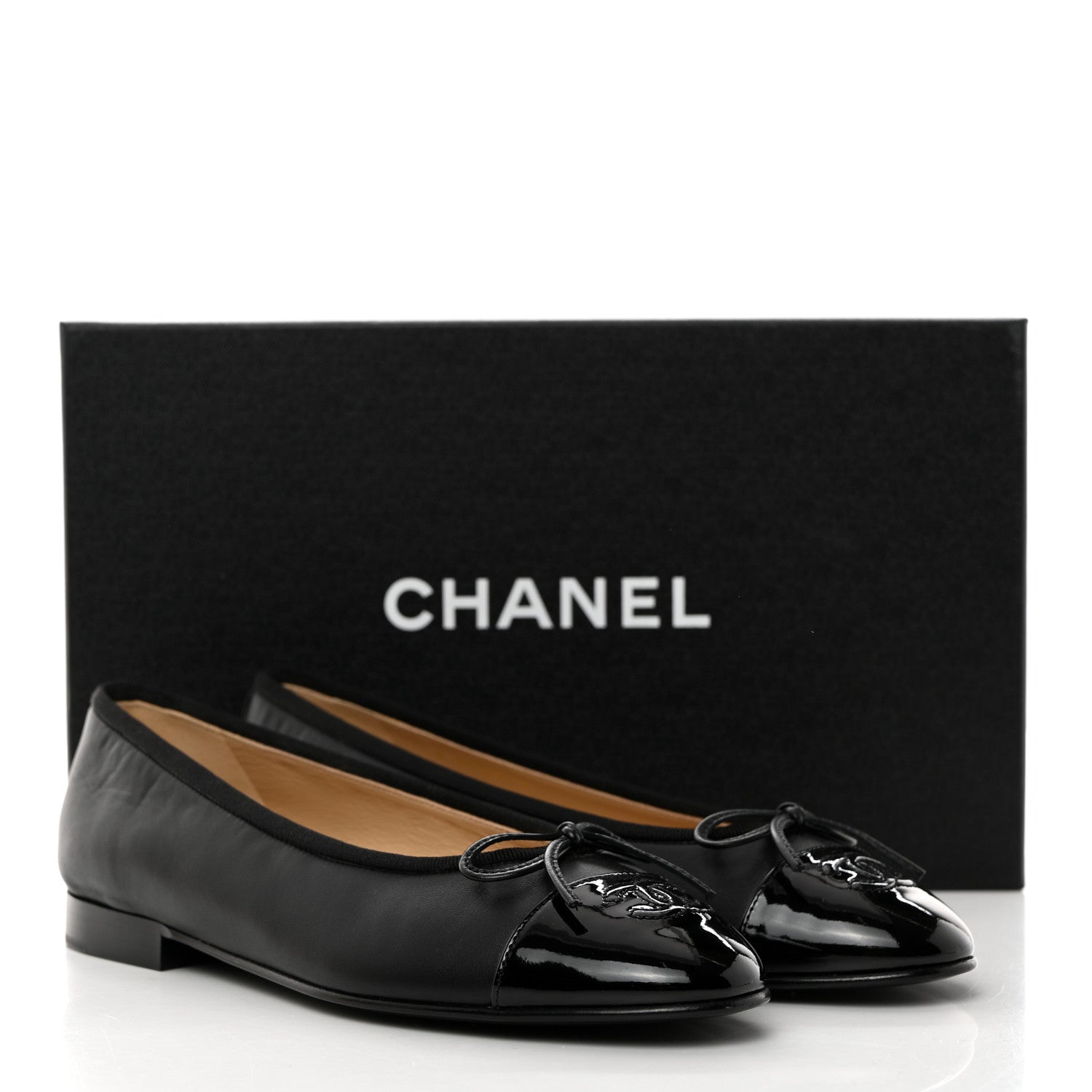 Chanel Lambskin Patent Cap Toe Ballerina Flats 37 Black 2 of 9