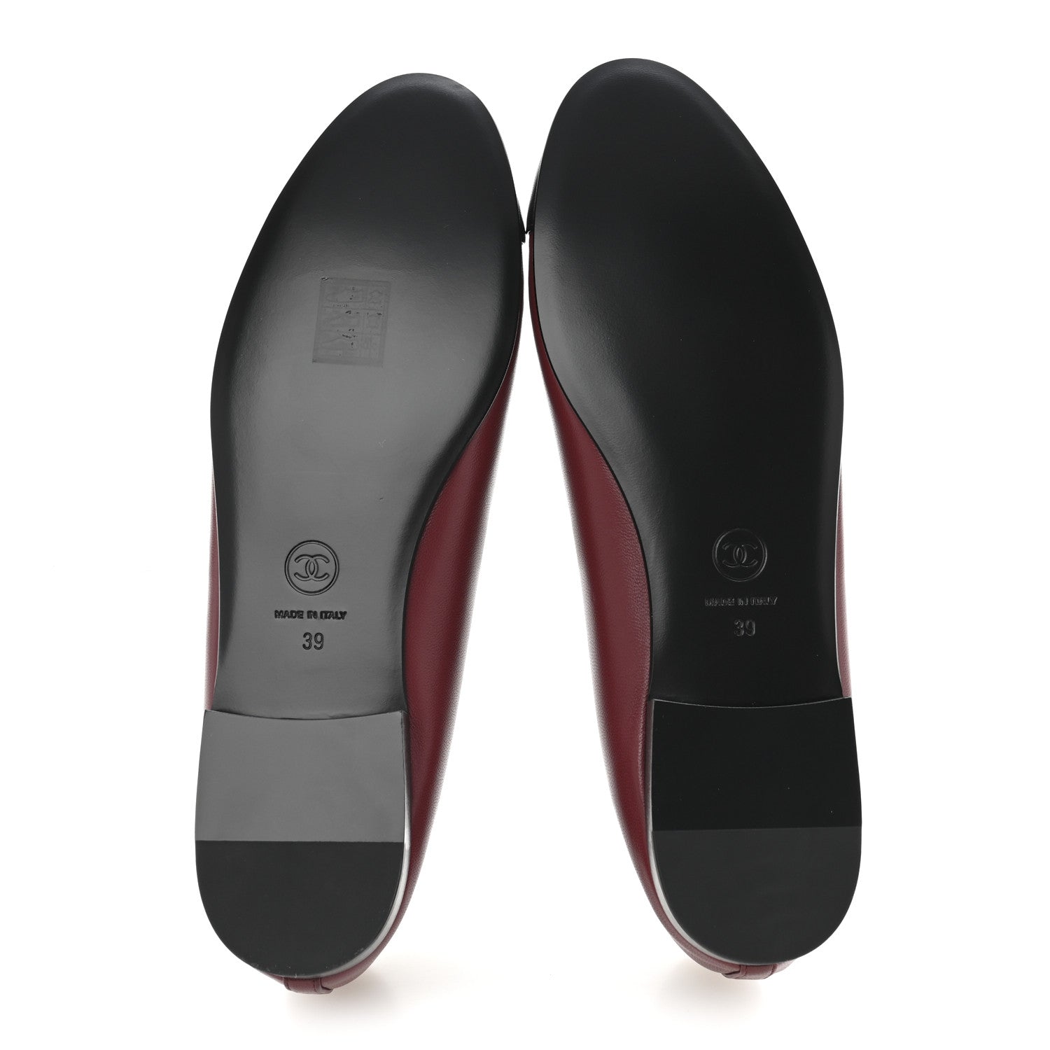 Chanel Lambskin Cap Toe CC Ballerina Flats 39 Burgundy Black 6 of 10