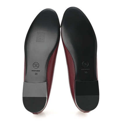 Chanel Lambskin Cap Toe CC Ballerina Flats 39 Burgundy Black 6 of 10
