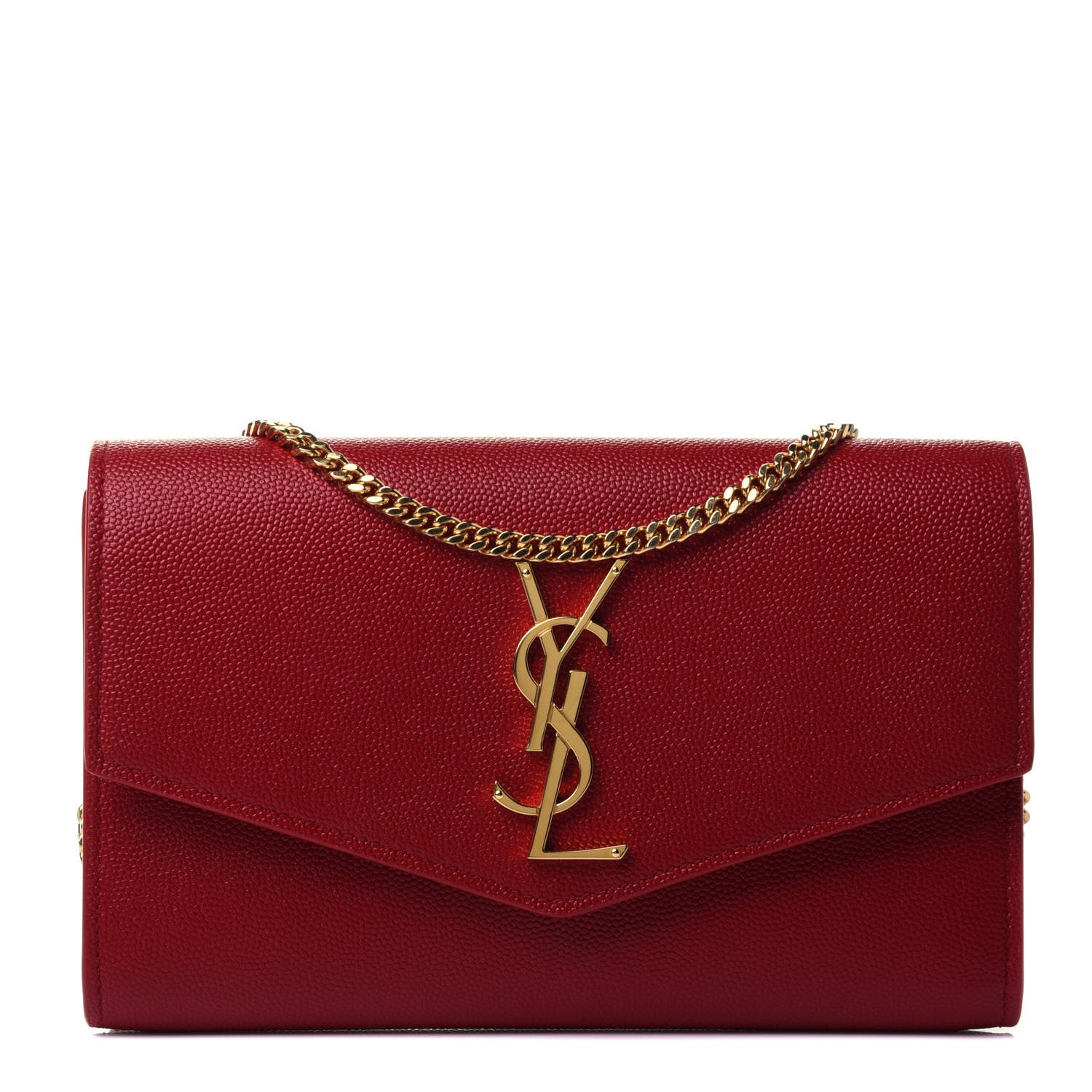 Saint Laurent Grain De Poudre Uptown Chain Wallet Red 1 of 4