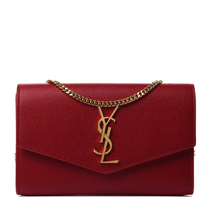 Saint Laurent Grain De Poudre Uptown Chain Wallet Red 1 of 4