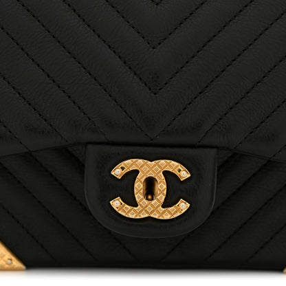 Chanel Calfskin Chevron Quilted Mini Rock The Corner Flap Black 12 of 13