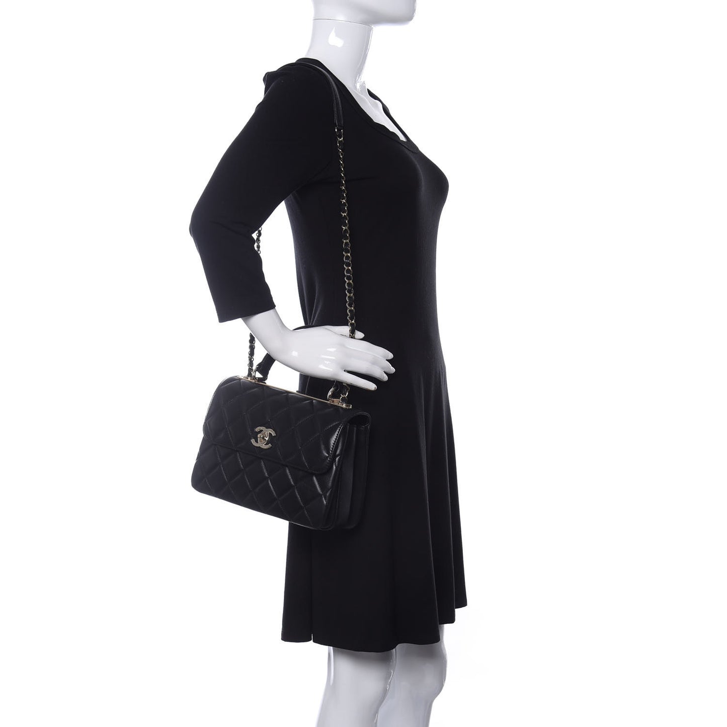 Lambskin Quilted Small Trendy CC Dual Handle Flap Bag Black