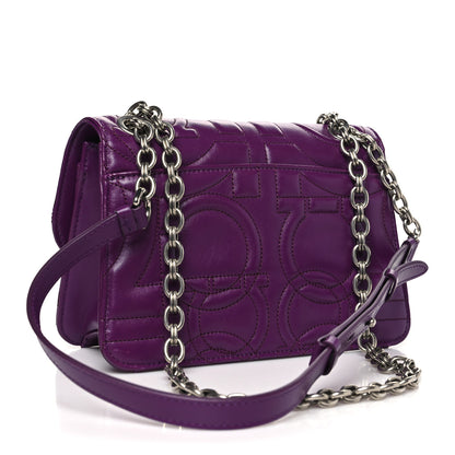 Salvatore Ferragamo Calfskin Quilted Gancini Small Flap Bag Purple 3 of 9