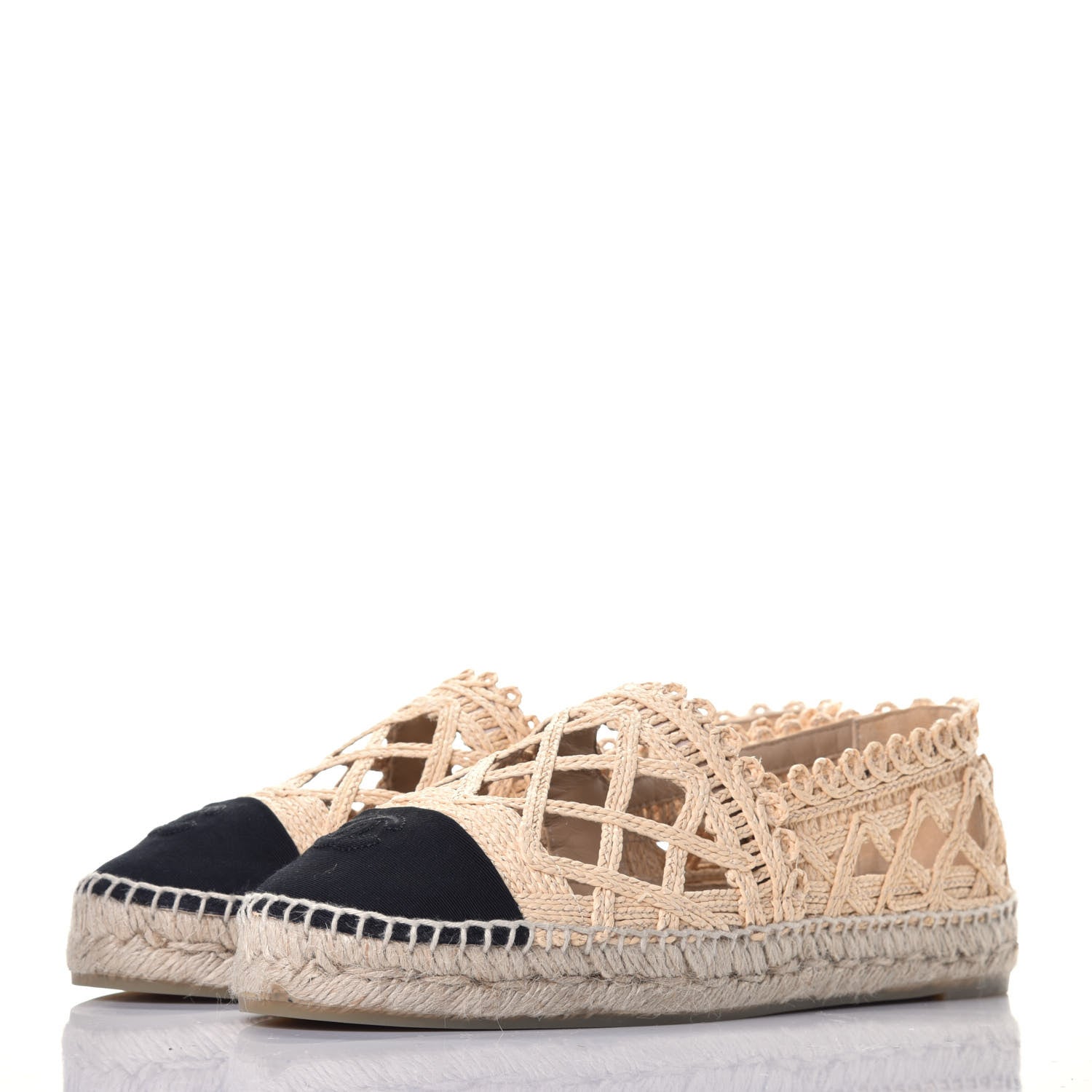 Chanel Raffia Fabric CC Espadrilles 41 Beige Black 3 of 8