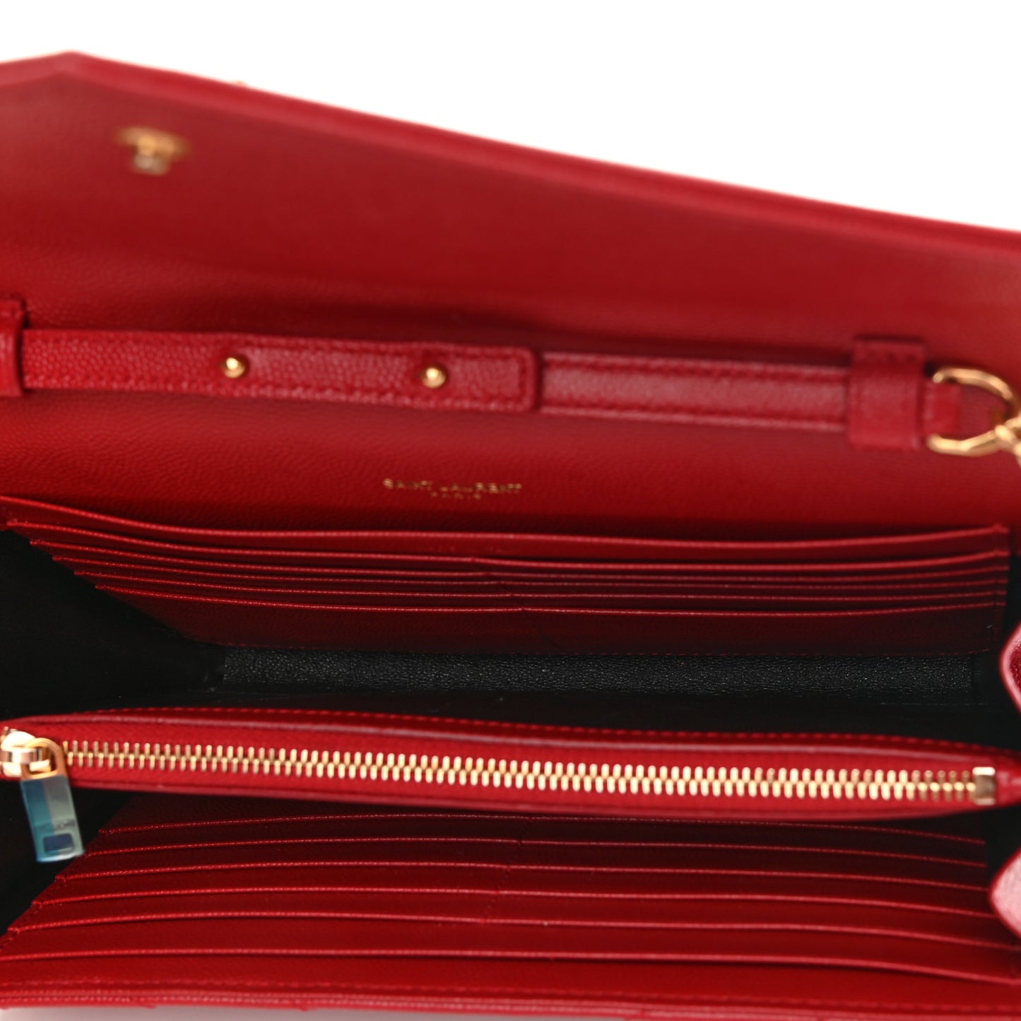 Grain De Poudre Matelasse Chevron Monogram Chain Wallet Red