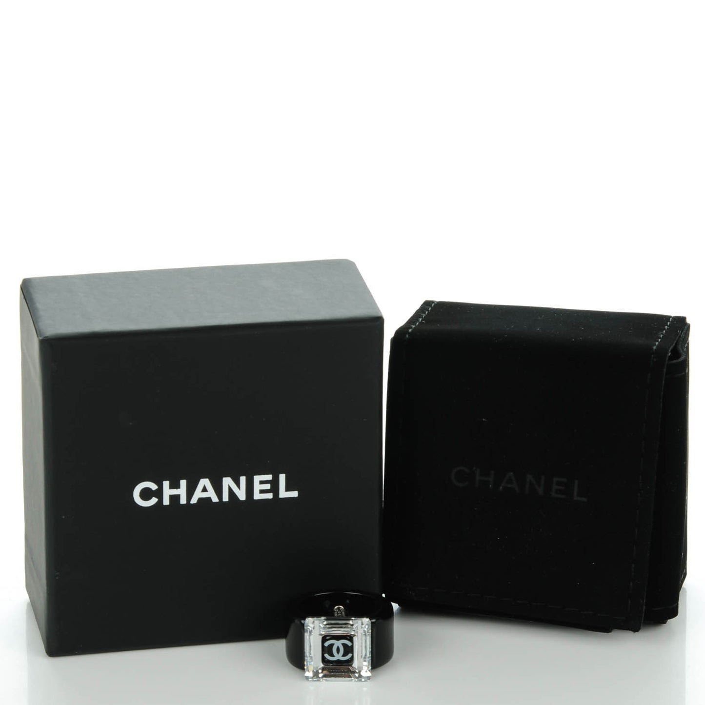 Rasin Crystal CC Square Charm Ring 7 Black