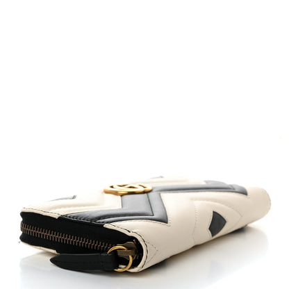 Gucci Calfskin Matelasse GG Marmont Zip Around Wallet Black White 4 of 10