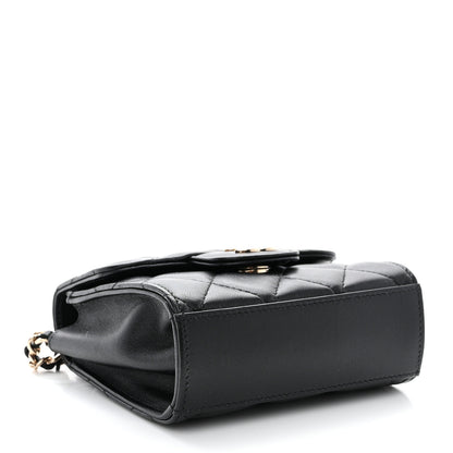 Chanel Lambskin Quilted Top Handle Flap Clutch With Chain Black 4 of 11