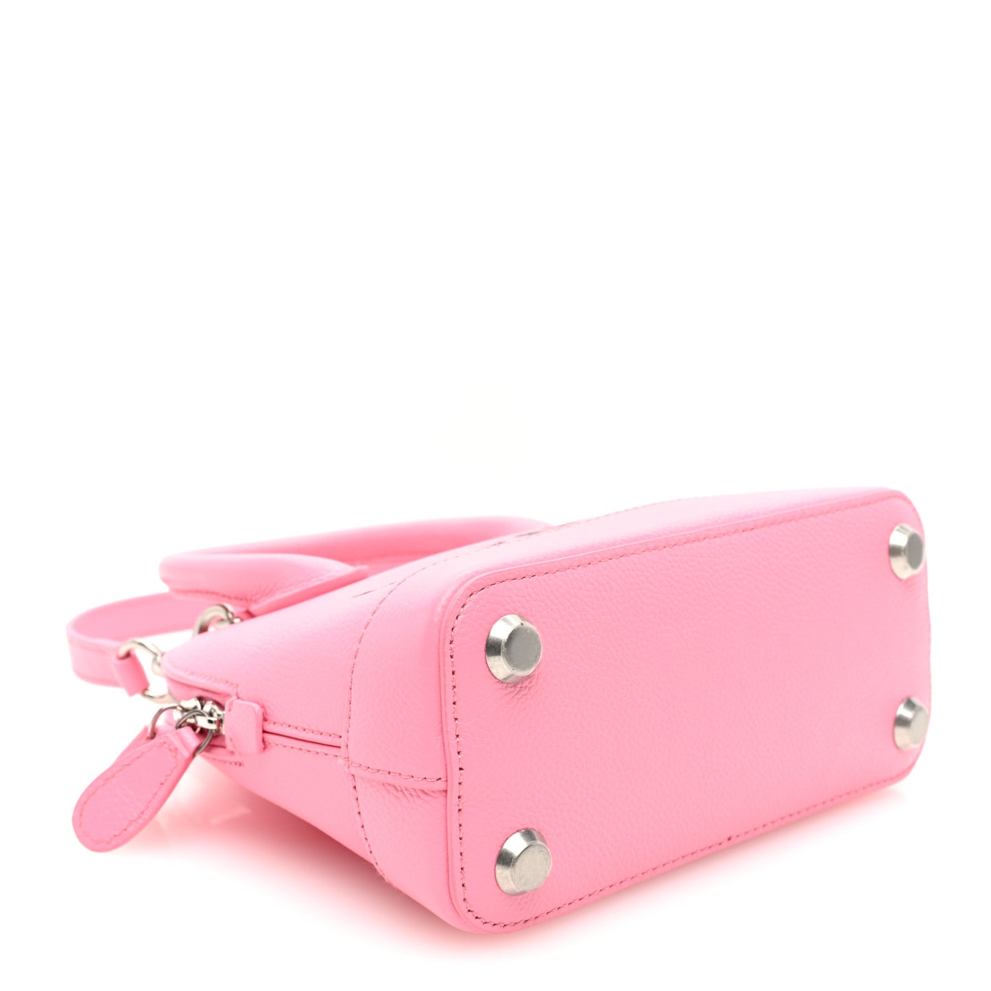 Signature Grained Calfskin Logo XXS Ville Top Handle Bag Rose Bubblegum Black