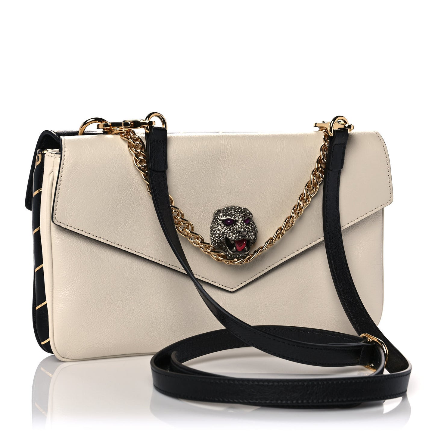 Calfskin Diagonal GG Medium Thiara Double Envelope Shoulder Bag Black White