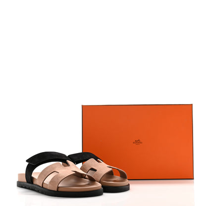 Hermes Suede Goatskin Womens Chypre Sandals 39 Rose Perle Black 9 of 9