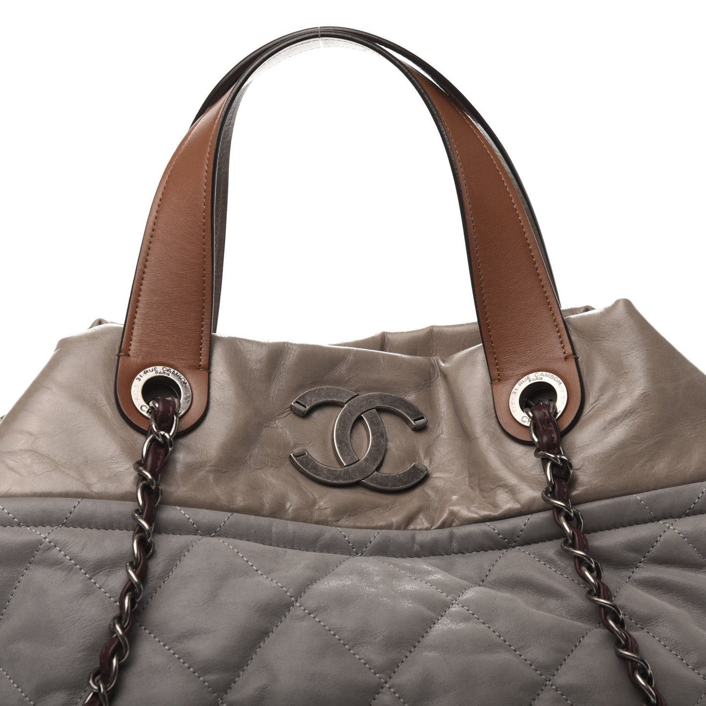 Iridescent Calfskin Quilted Large In The Mix Tote Grey