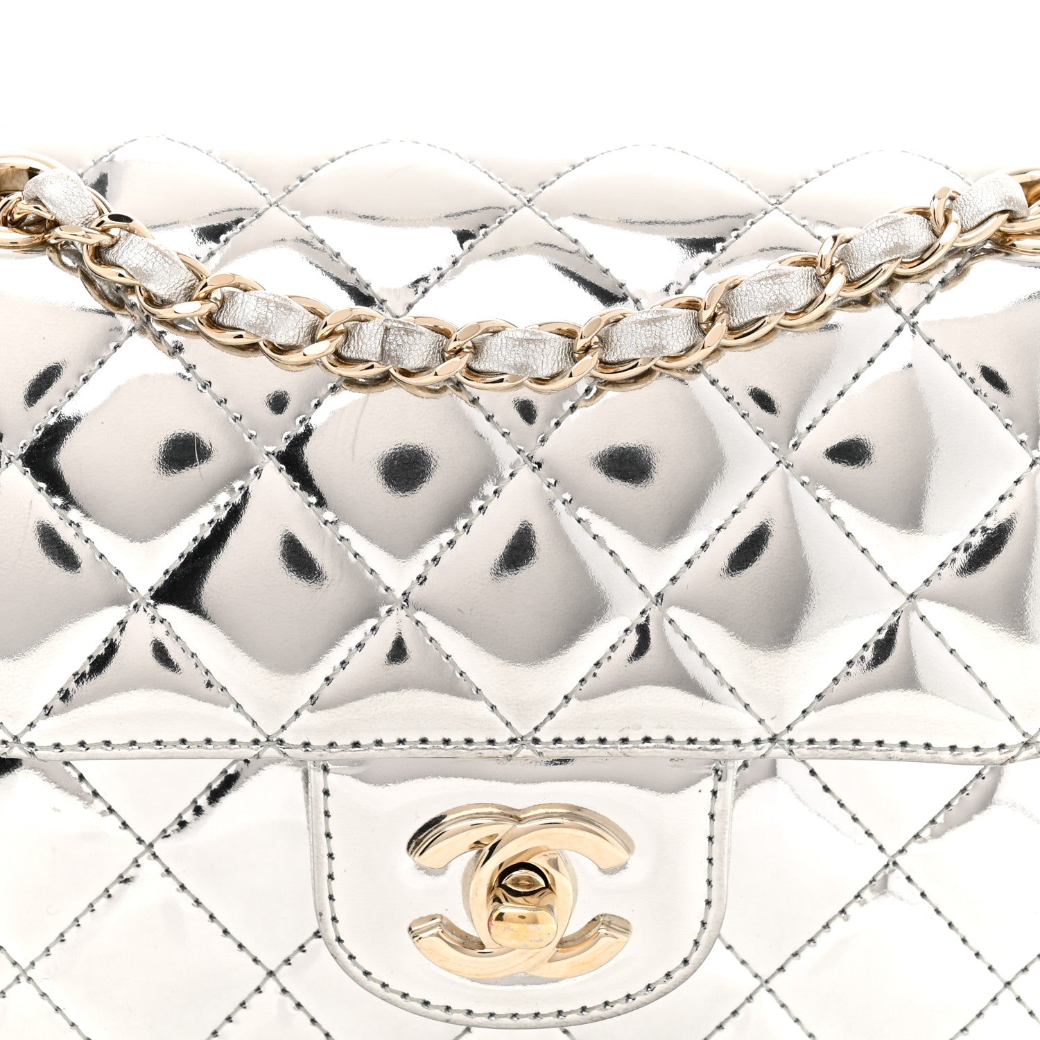Chanel Mirror Calfskin Metallic Calfskin Quilted Hollywood Boulevard Mini Flap With Star Coin Purse Silver 8 of 13