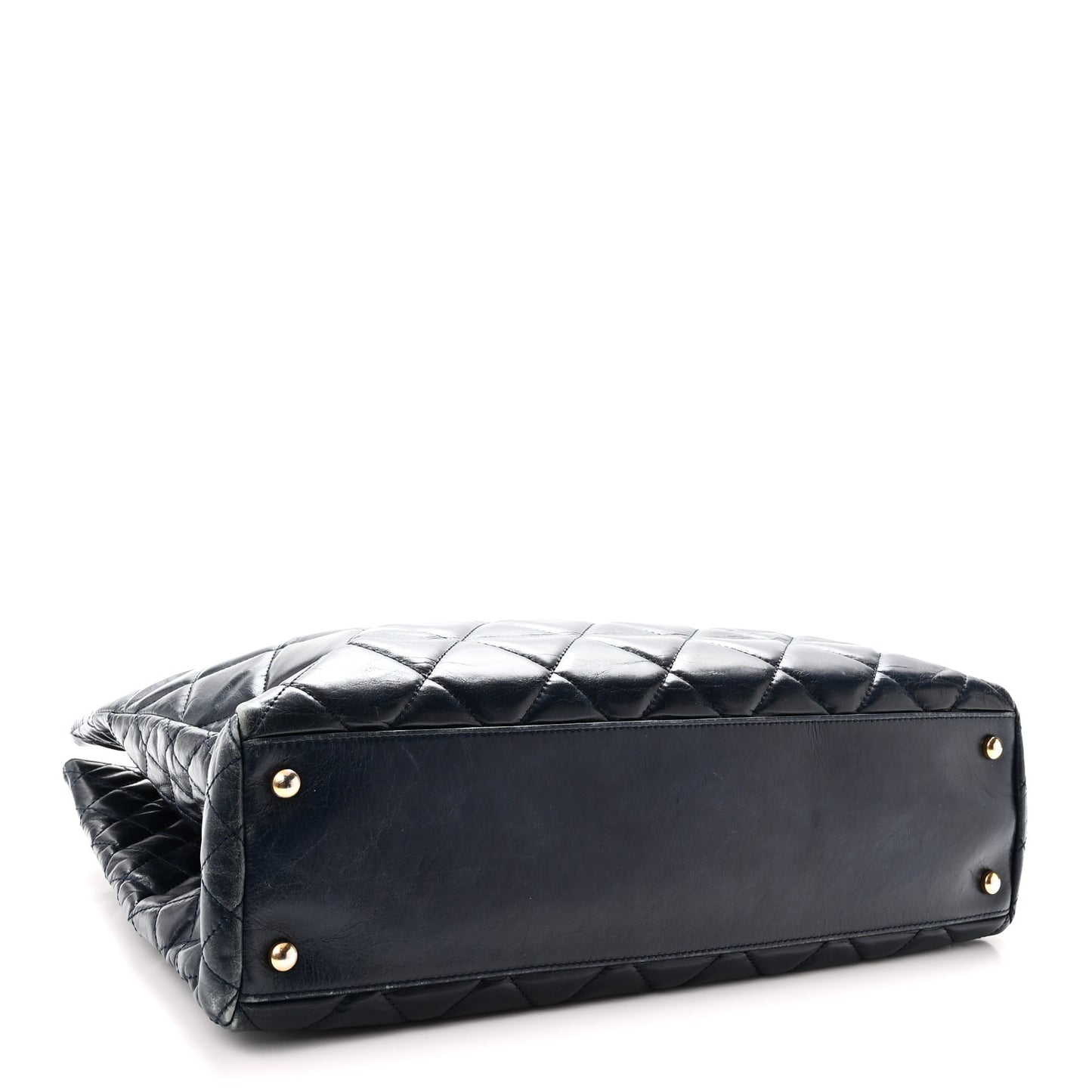 Glazed Calfskin Quilted Daily Walk Tote Navy