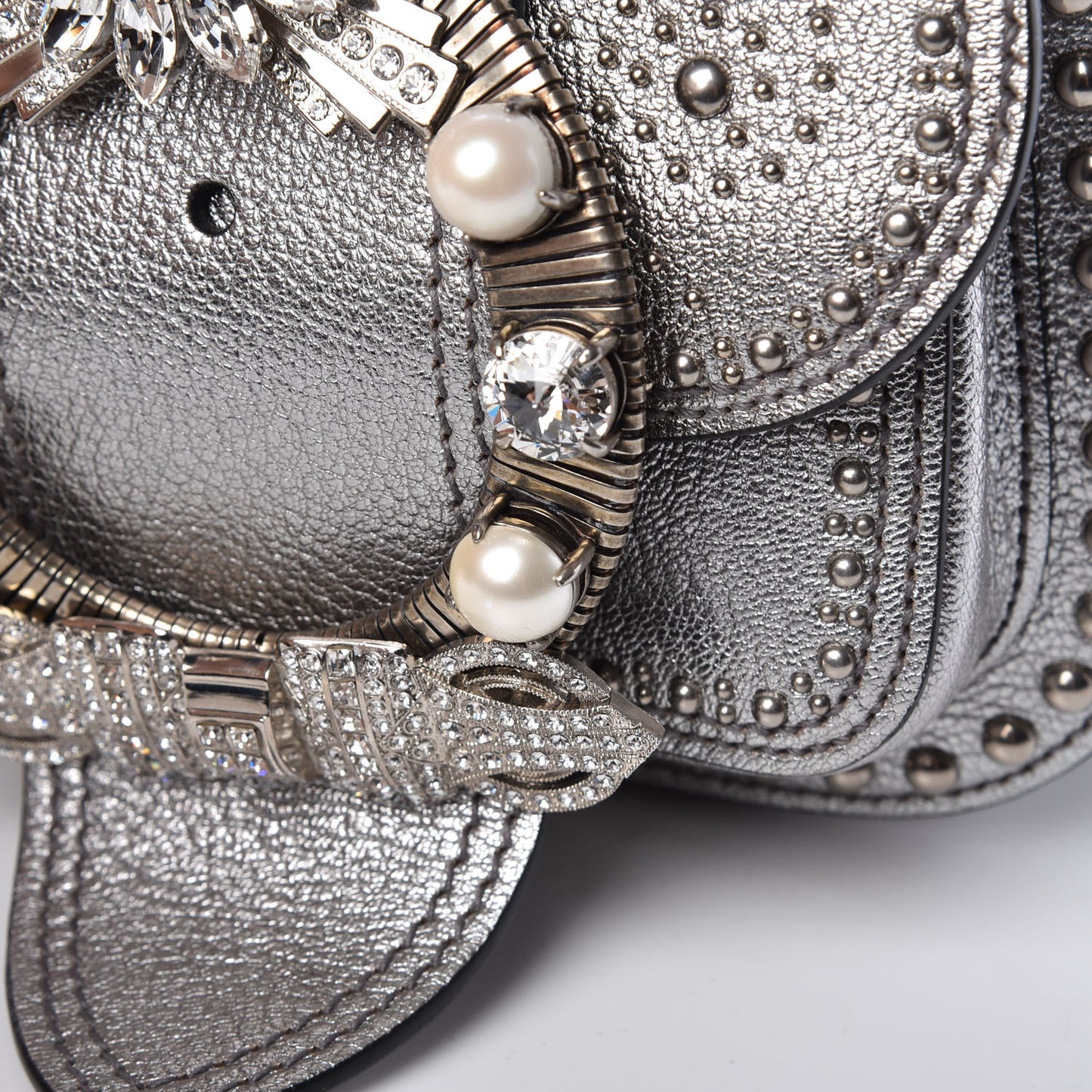 Goatskin Madras Soft Calfskin Crystal Embellished Dahlia Shoulder Bag Chrome