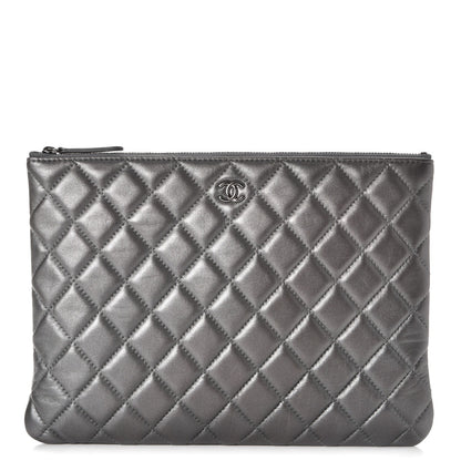 Chanel Metallic Lambskin Quilted Medium Cosmetic Case Silver 1 of 8