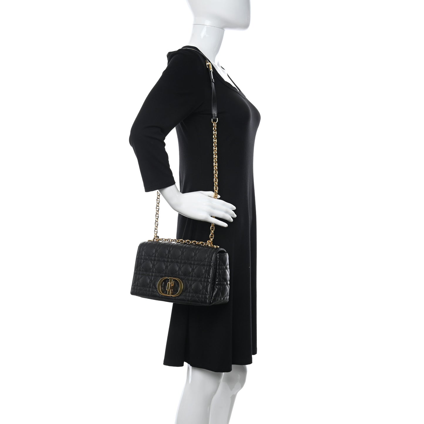 Calfskin Cannage Medium Caro Bag Black