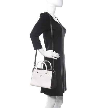 MCM Saffiano Small Bi-Color Elda Tote White Black 2 of 9