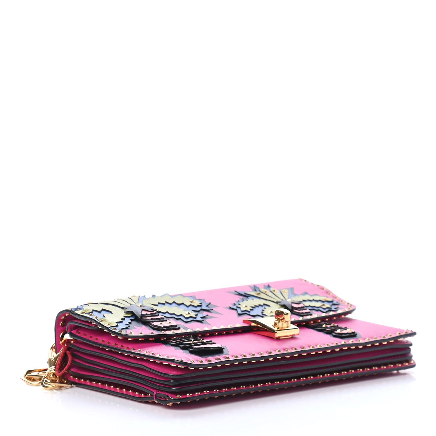 Calfskin Palm Trees Rockstud Cabana Shoulder Bag Deep Cyclamin