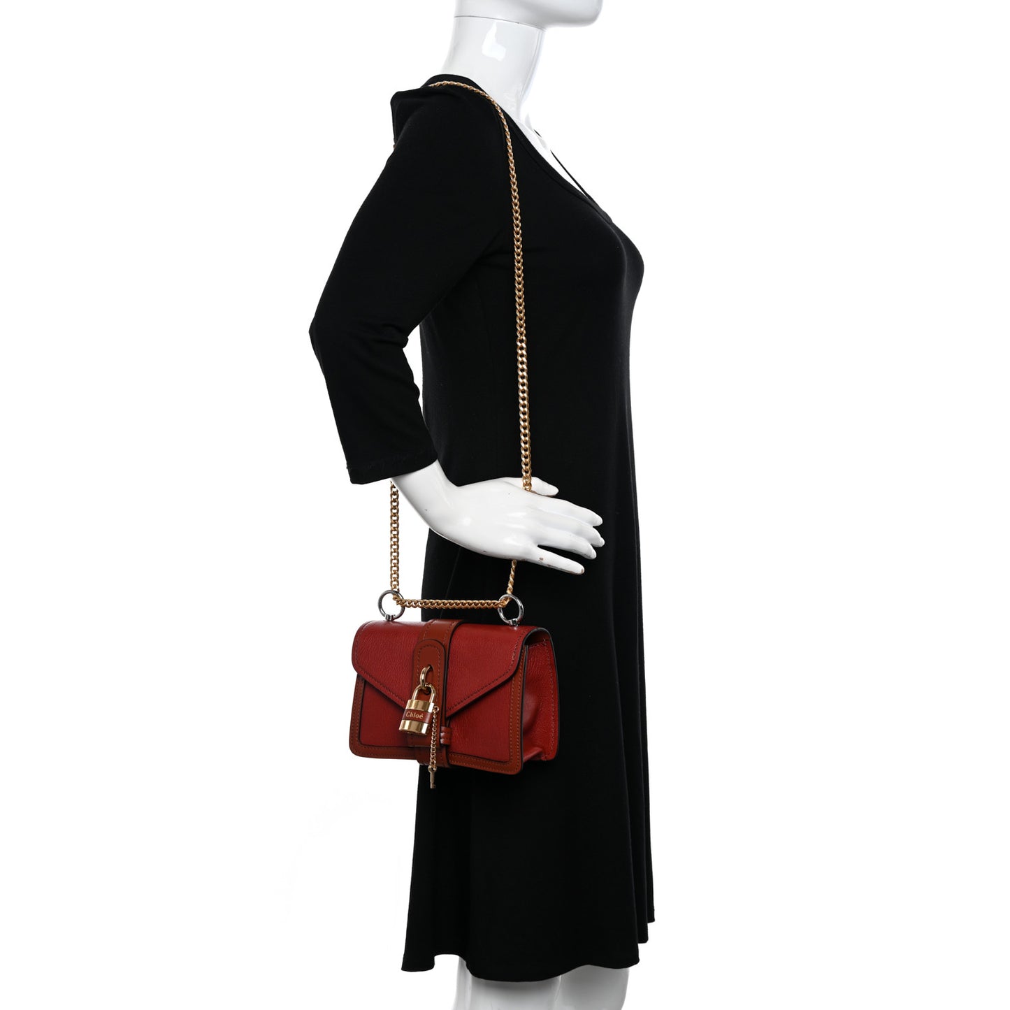 Shiny Goatskin Calfskin Mini Aby Chain Shoulder Bag Sepia Brown
