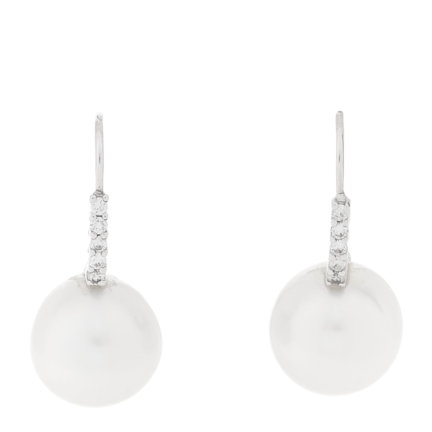 18K White Gold Diamond Cultured Pearl 12mm Drop Earrings